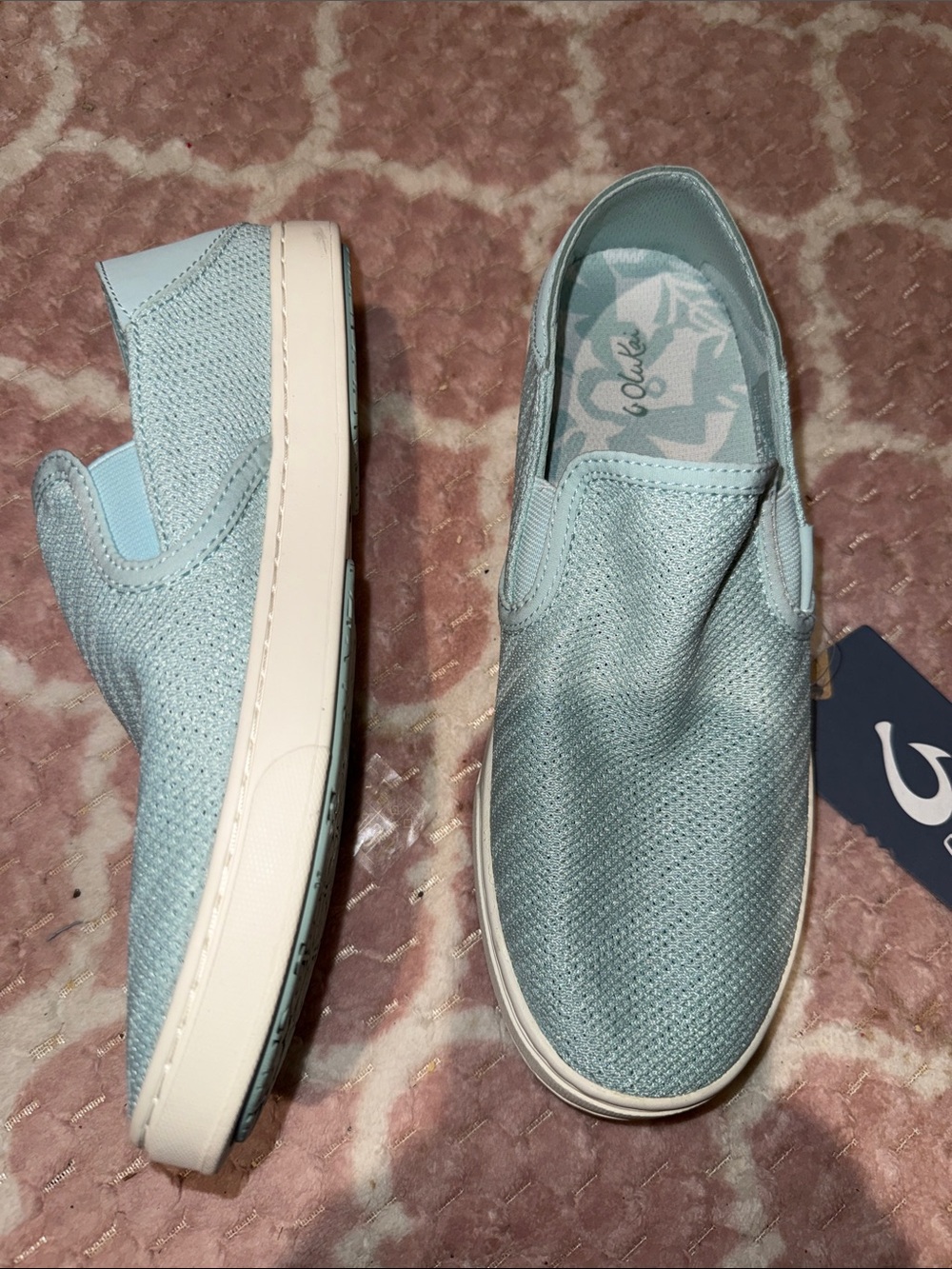 OluKai Women's Slip-On Knit Loafers in Light Blue